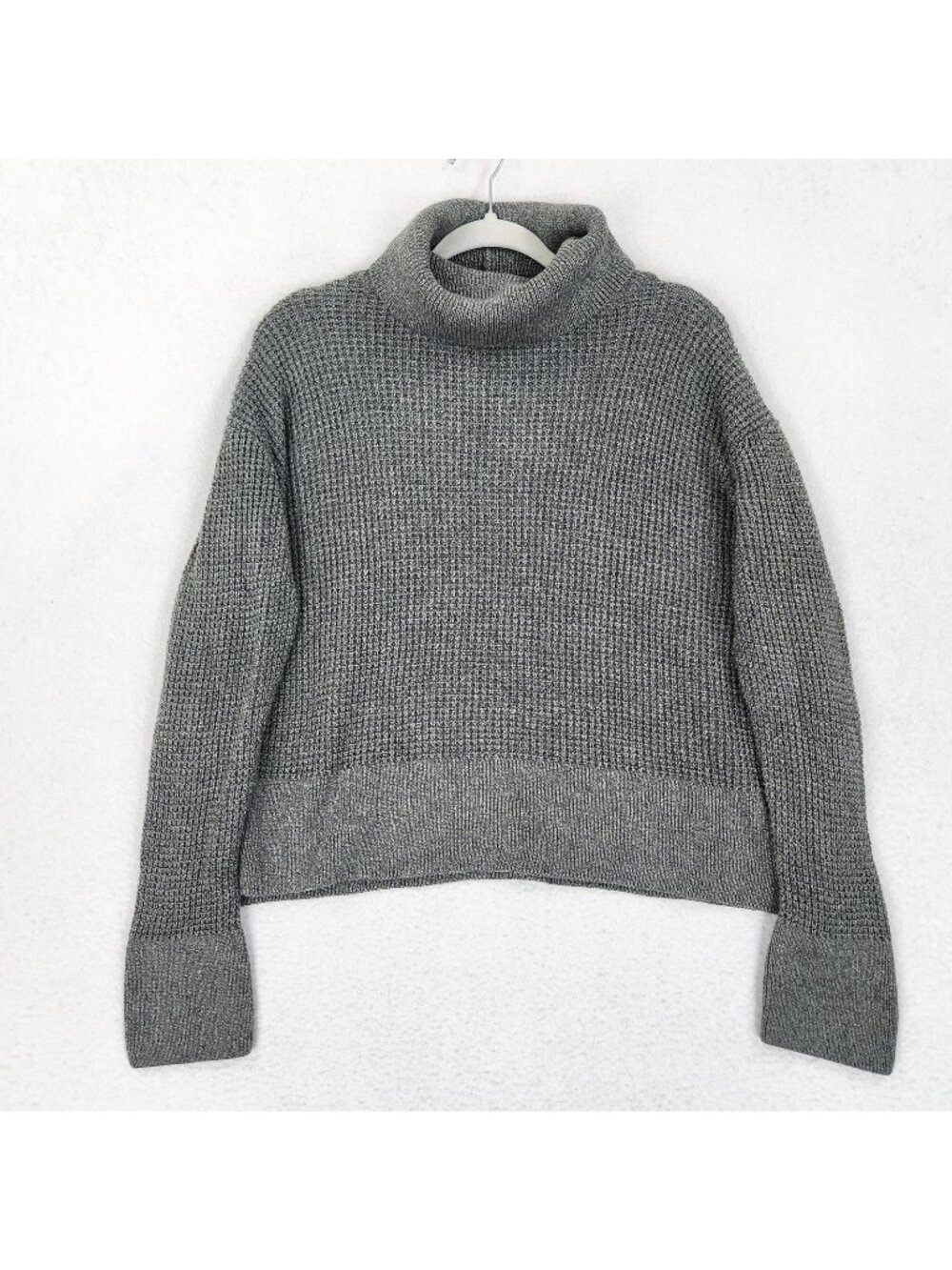 VETTA Sweater Womens Medium Gray Organic Cotton Waffle Knit Removable Turtleneck